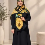 روسری سیا اسکارف طرح گل زرد