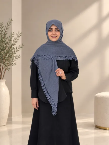 روسری نخ وال سنگشور دور دانتل آبی جین