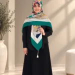 روسری نخ توییل طرح آبرنگی سبز