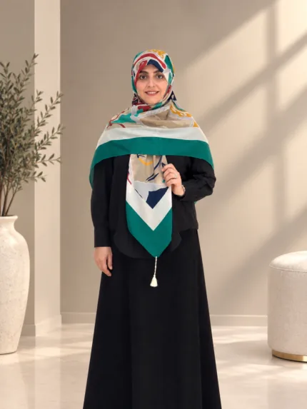 روسری نخ توییل طرح آبرنگی سبز