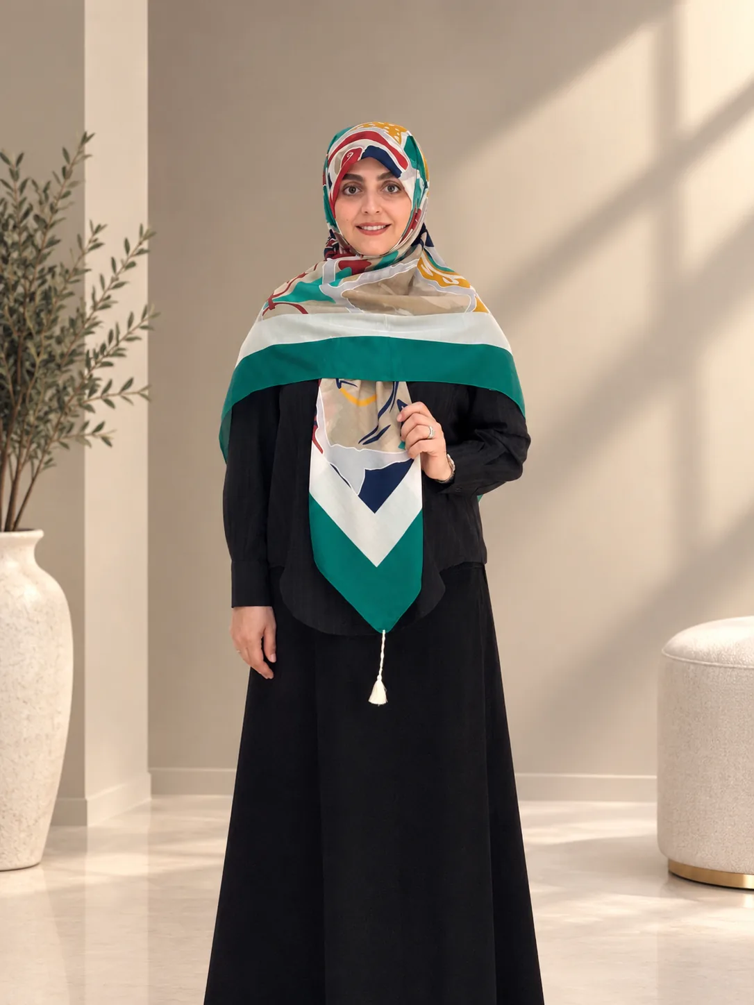IMG_5233 روسری نخ توییل طرح آبرنگی سبز
