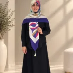 روسری نخ توییل طرح آبرنگی بنفش
