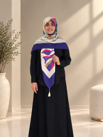 روسری نخ توییل طرح آبرنگی بنفش