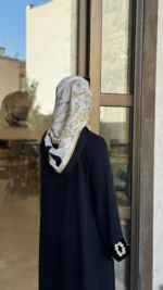 روسری ابریشم ژاکارد زنجیری سفید مشکی - تصویر 3