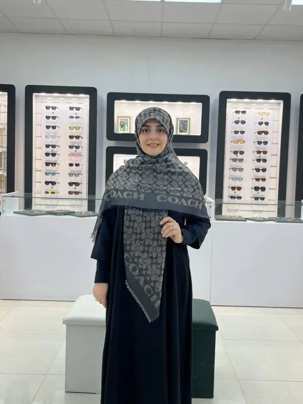 روسری نخ کشمیر وارداتی طرح کوچ مشکی کرم