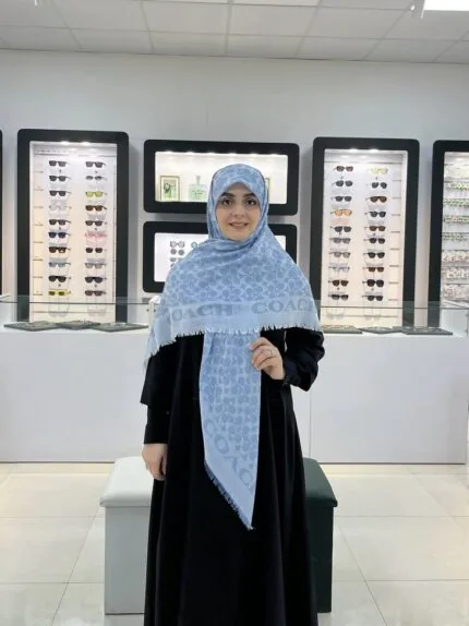 روسری نخ کشمیر وارداتی طرح کوچ آبی آسمانی
