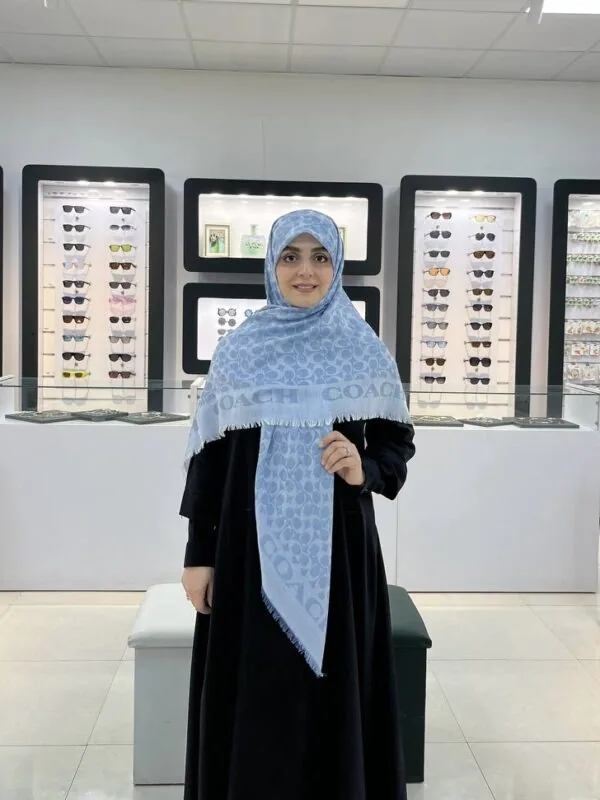 روسری نخ کشمیر وارداتی طرح کوچ آبی آسمانی